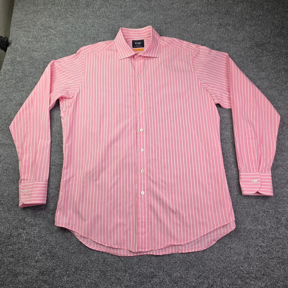 Drake's‎ Dress Shirt Mens 17.5 Pink Striped Easyday Cotton Made in England